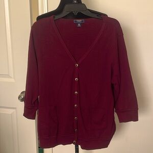 Vintage Chaps Denim Maroon Women Cardigan 100% Cotton Brass Buttons Size 3X